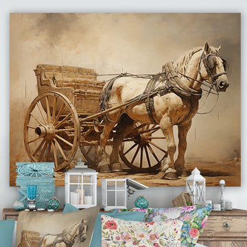 Minimalism Old American Cart With Horse - Old American Cart Canvas Wall Art